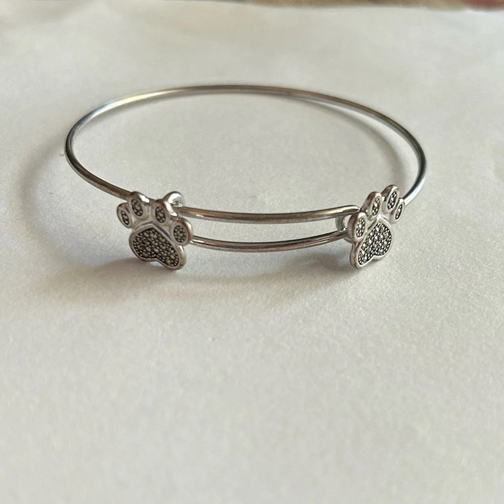 3/$20 Cute Dog Paw Shimmer Silver Tone Thin Bangle Bracelet